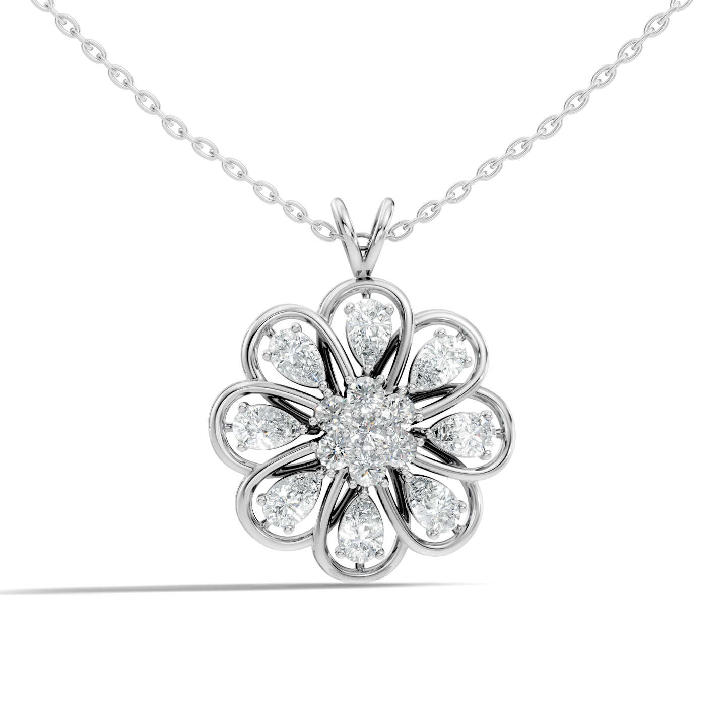 Vintage Flower Design Diamond Pendant Necklace 14K Gold Lab-Grown Diamond Jewelry For Women