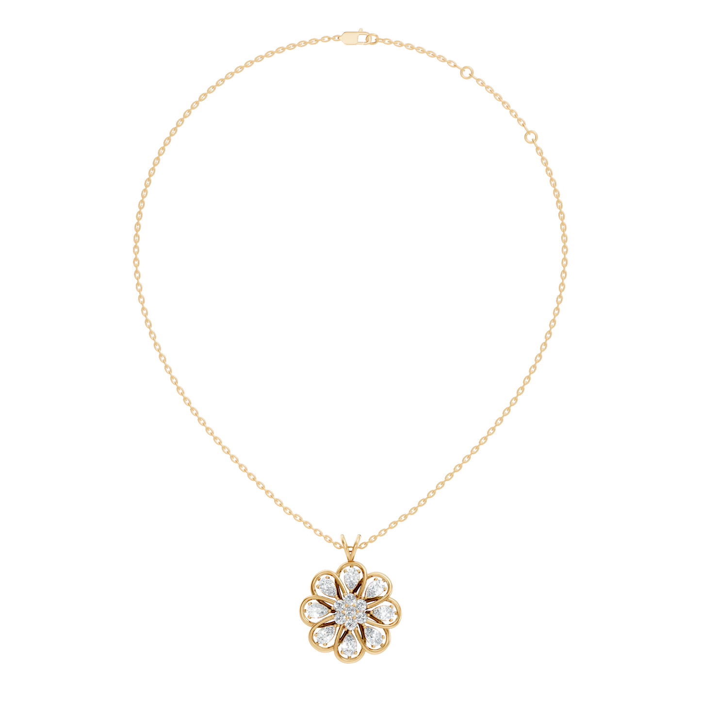 Vintage Flower Design Diamond Pendant Necklace 14K Gold Lab-Grown Diamond Jewelry For Women