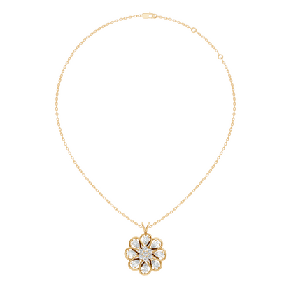 Vintage Flower Design Diamond Pendant Necklace 14K Gold Lab-Grown Diamond Jewelry For Women