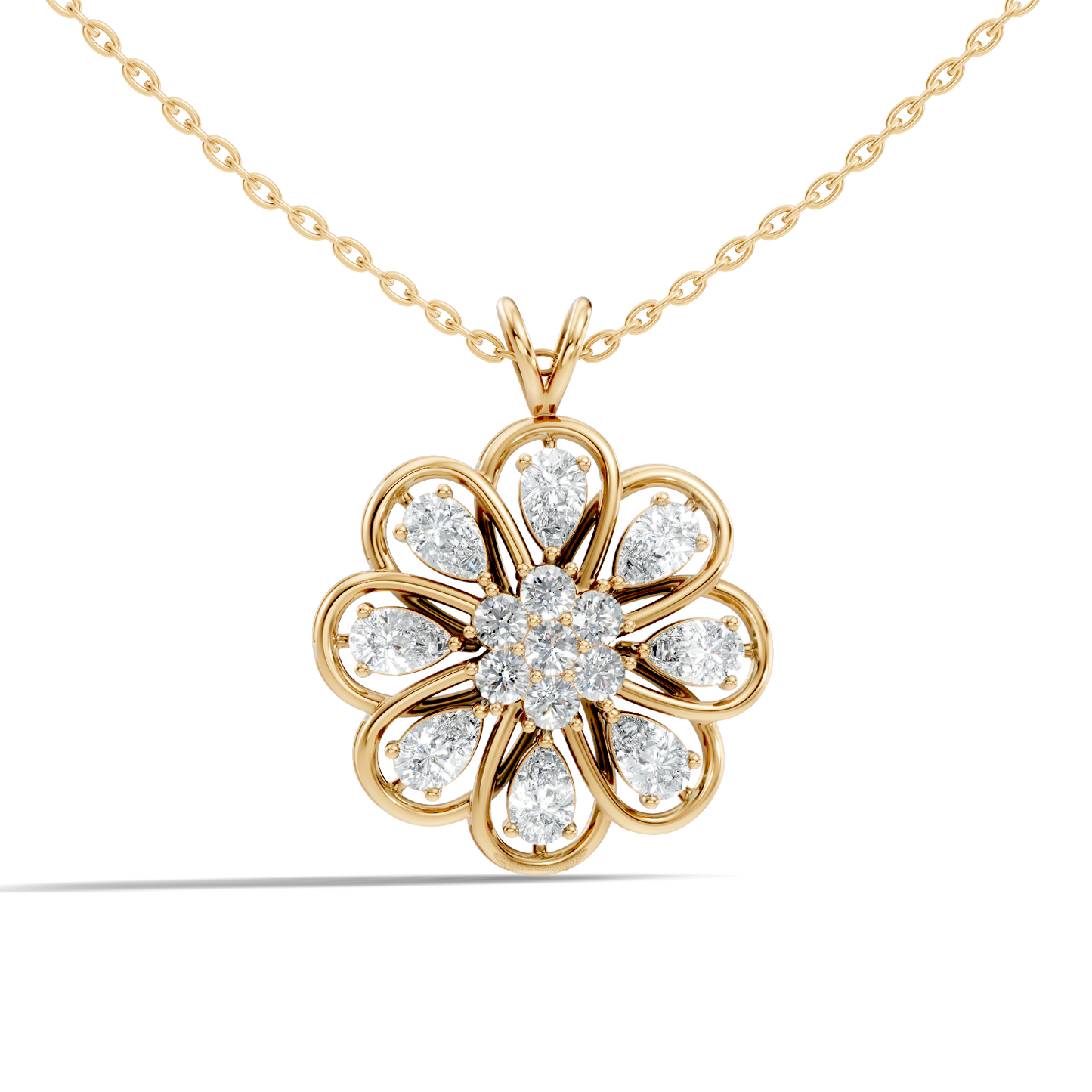 Vintage Flower Design Diamond Pendant Necklace 14K Gold Lab-Grown Diamond Jewelry For Women