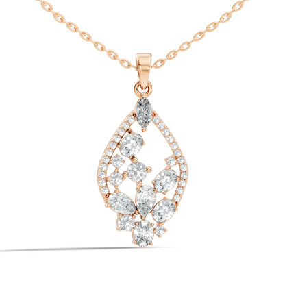 Marquise & Oval Cut Lab-Grown Diamond Pendant Teardrop Halo Necklace In Elegant Jewelry Gift For Her