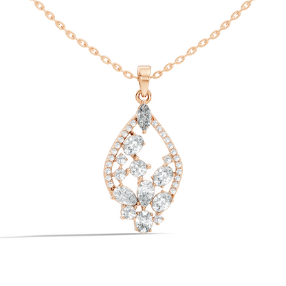 Marquise & Oval Cut Lab-Grown Diamond Pendant Teardrop Halo Necklace In Elegant Jewelry Gift For Her