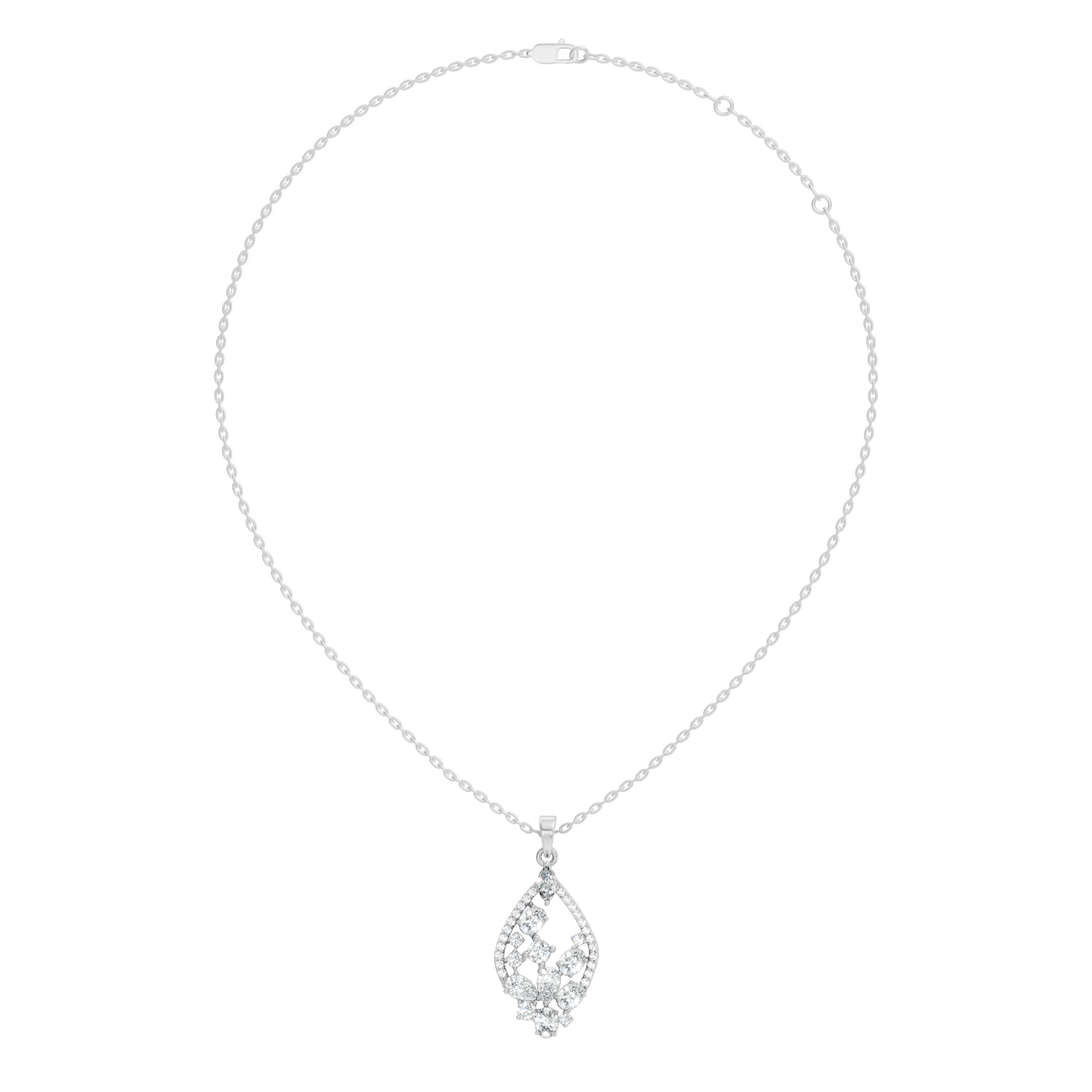 Marquise & Oval Cut Lab-Grown Diamond Pendant Teardrop Halo Necklace In Elegant Jewelry Gift For Her