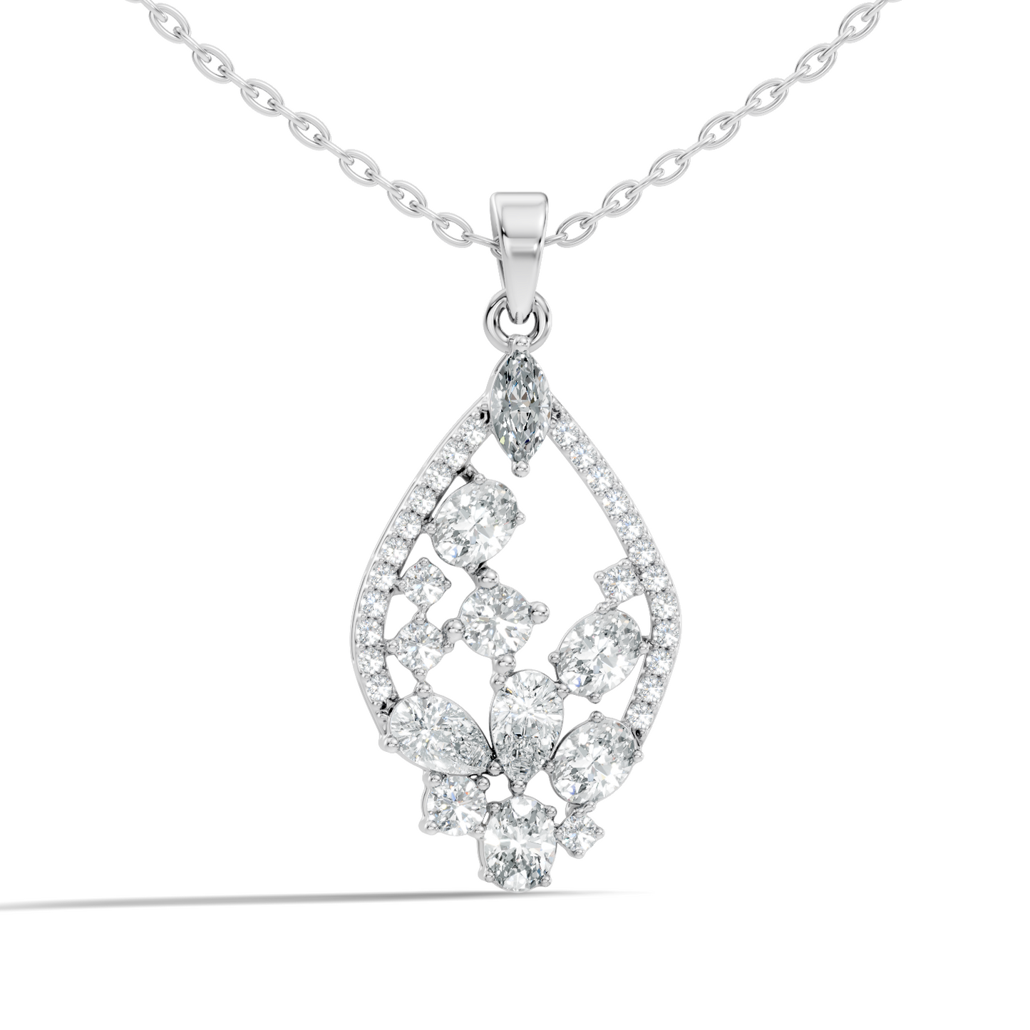 Marquise & Oval Cut Lab-Grown Diamond Pendant Teardrop Halo Necklace In Elegant Jewelry Gift For Her