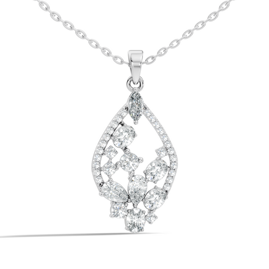 Marquise & Oval Cut Lab-Grown Diamond Pendant Teardrop Halo Necklace In Elegant Jewelry Gift For Her