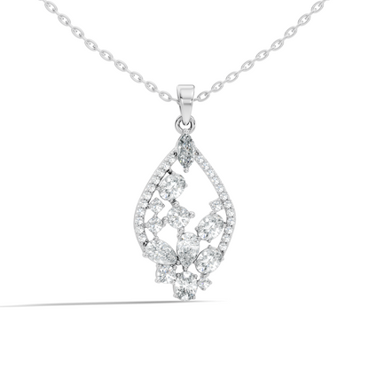 Marquise & Oval Cut Lab-Grown Diamond Pendant Teardrop Halo Necklace In Elegant Jewelry Gift For Her