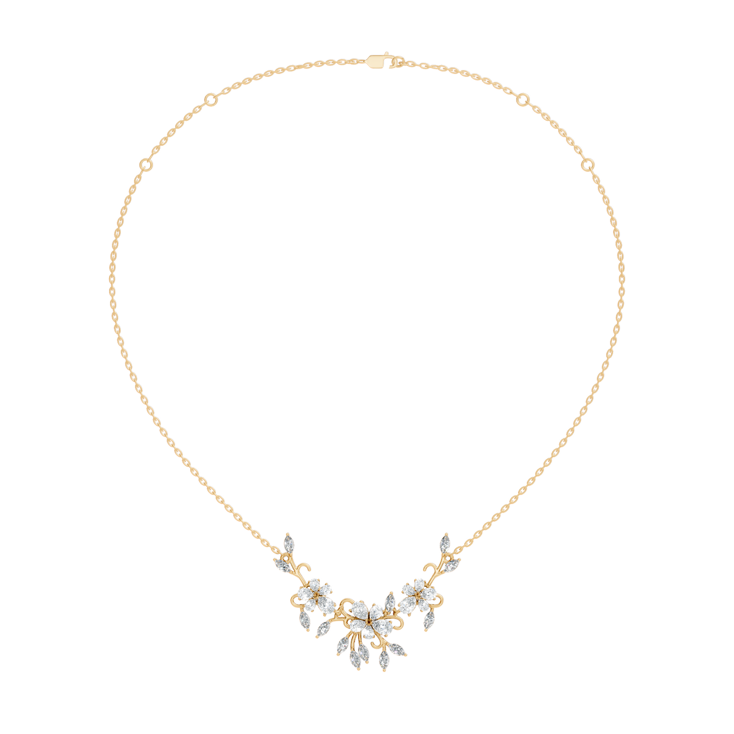 Round Cut Elegant Statement Jewelry For Women New Style Pendant 14k Solid Gold Natural Diamond Golden Blossom