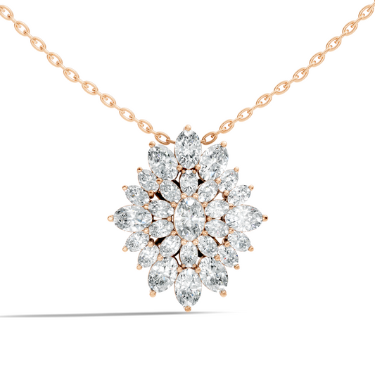 Lab Grown Diamond Sunburst Cluster Pendant 14K Rose Gold NecklaceTimeless Floral Design Jewelry