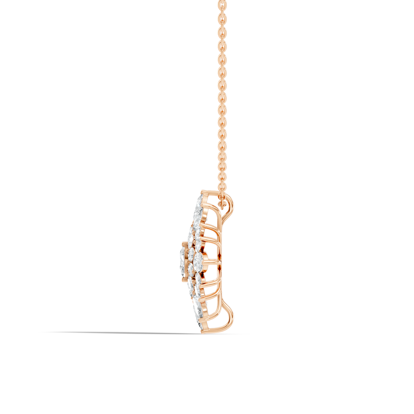 Lab Grown Diamond Sunburst Cluster Pendant 14K Rose Gold NecklaceTimeless Floral Design Jewelry