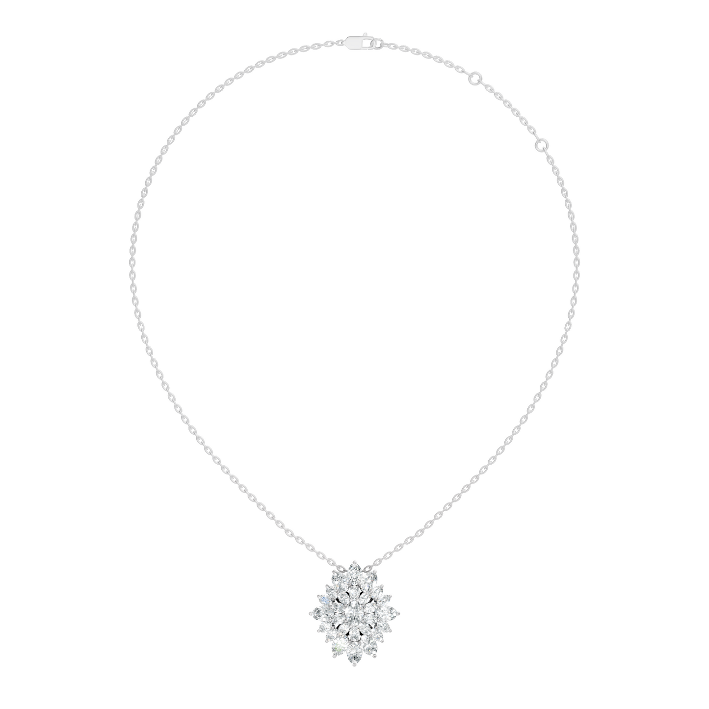 Lab Grown Diamond Sunburst Cluster Pendant 14K Rose Gold NecklaceTimeless Floral Design Jewelry