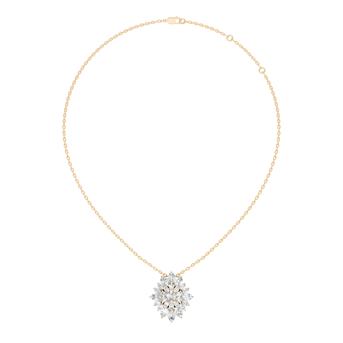 Lab Grown Diamond Sunburst Cluster Pendant 14K Rose Gold NecklaceTimeless Floral Design Jewelry