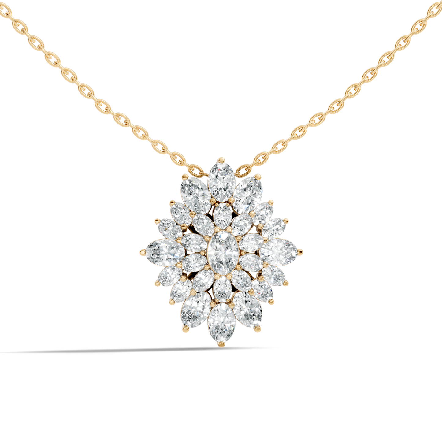 Lab Grown Diamond Sunburst Cluster Pendant 14K Rose Gold NecklaceTimeless Floral Design Jewelry