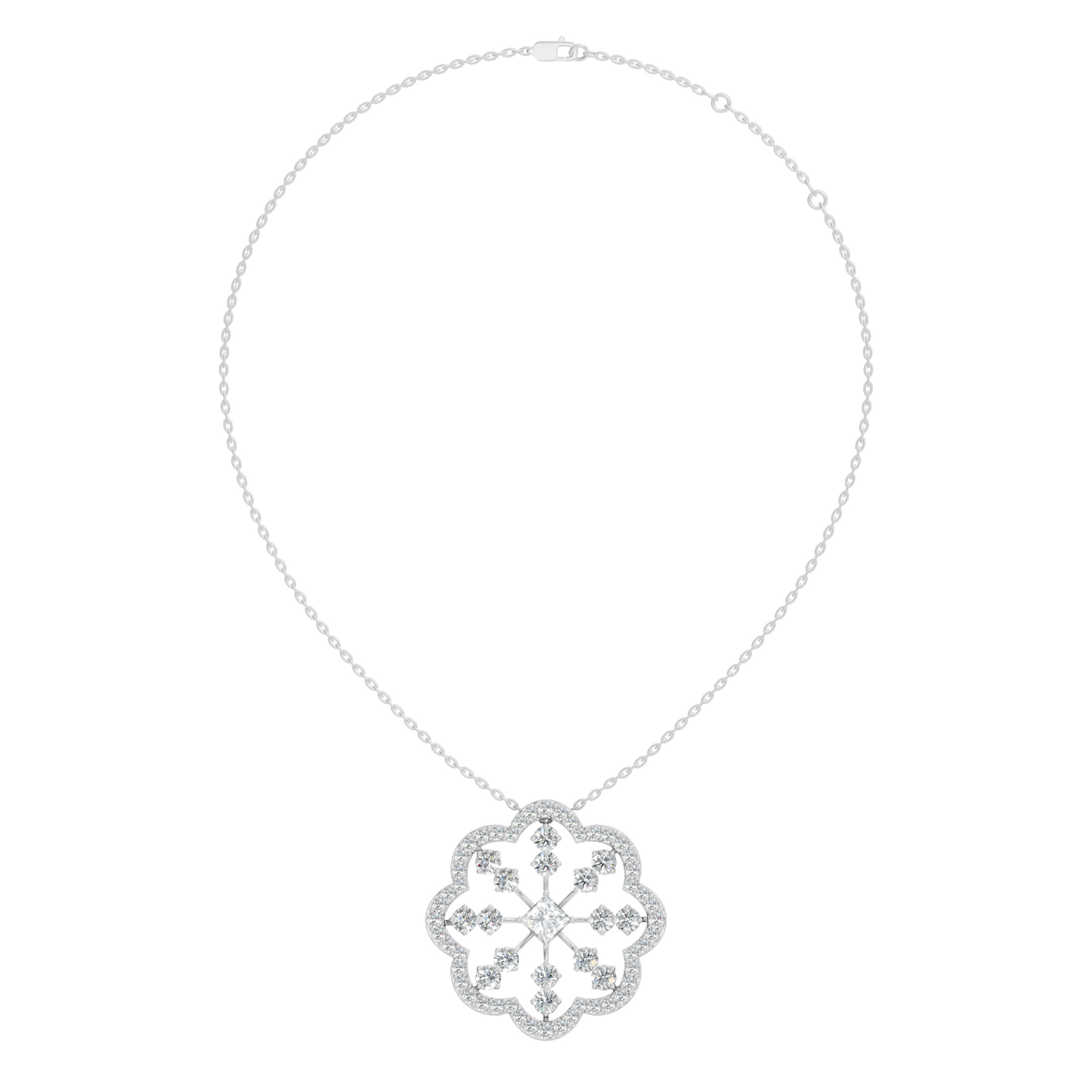 Princess Cut Lab-Grown Diamond Pendant Vintage Geometric Ornate Floral 14K Rose Gold Necklace