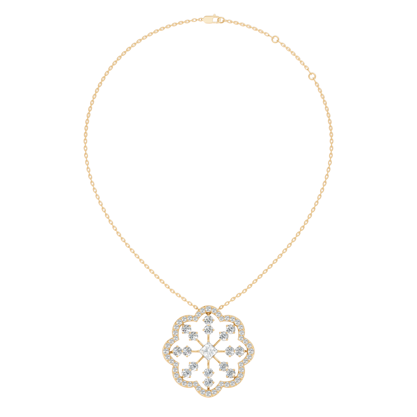 Princess Cut Lab-Grown Diamond Pendant Vintage Geometric Ornate Floral 14K Rose Gold Necklace