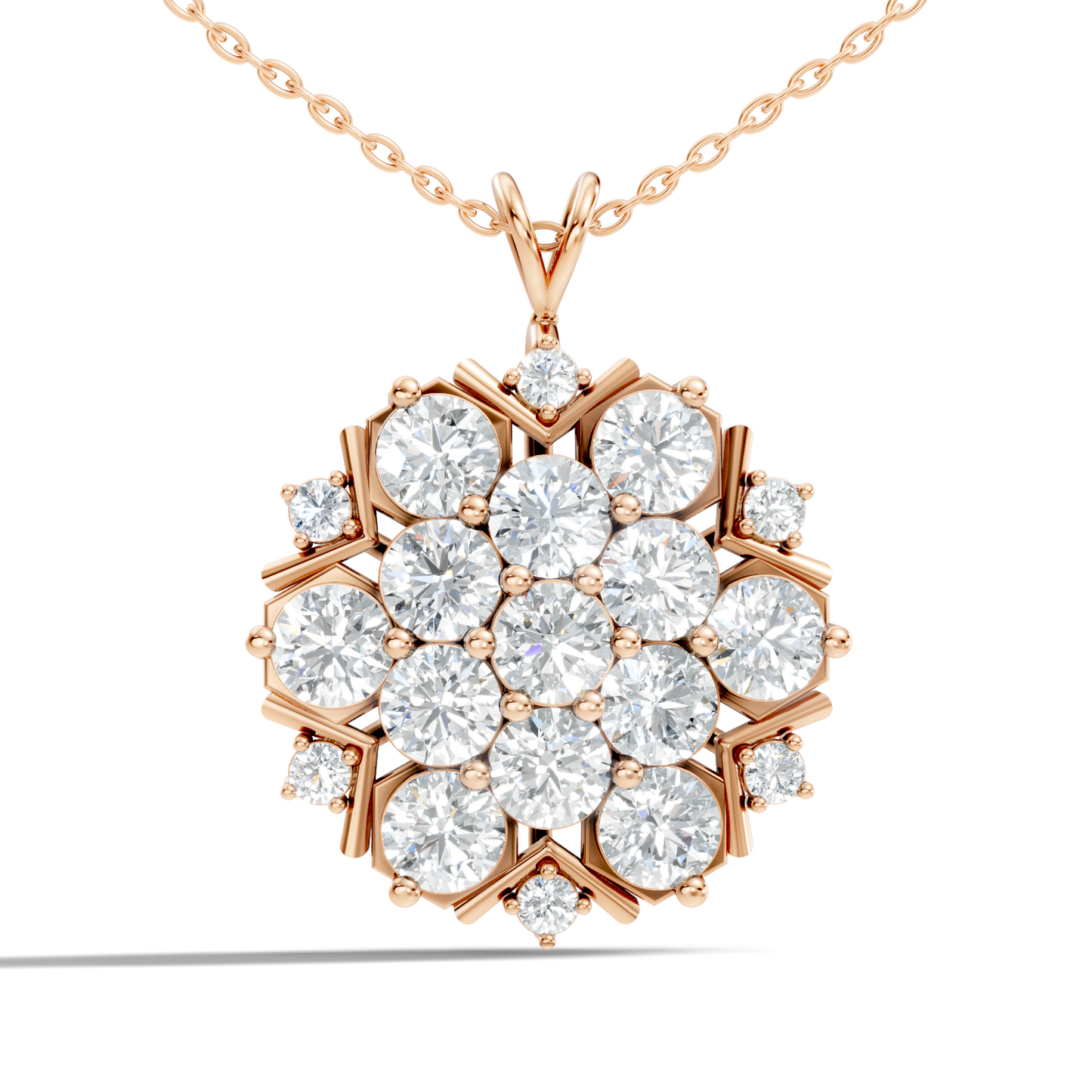 Classic 6.89 Ct Floral Cluster Lab-Grown Diamond Pendant 14K Rose Gold Timeless Jewelry