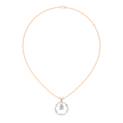 Round Lab-Grown Diamond Circle Pendant For Her Cushion & Marquise Design In 14K Gold