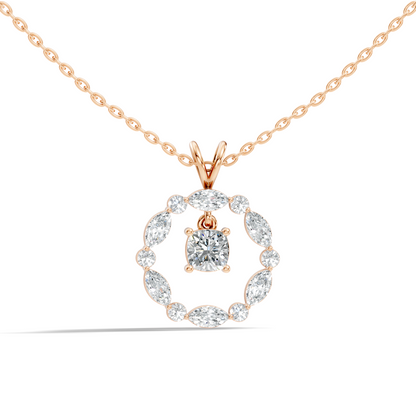 Round Lab-Grown Diamond Circle Pendant For Her Cushion & Marquise Design In 14K Gold