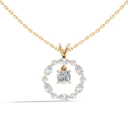 Round Lab-Grown Diamond Circle Pendant For Her Cushion & Marquise Design In 14K Gold