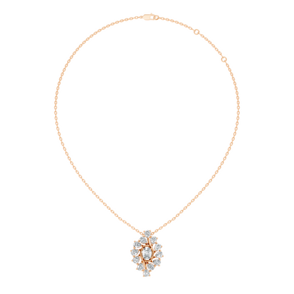 Oval Lab-Grown Diamond Floral Halo Pendant 14K White Gold Necklace With Pear Elegence