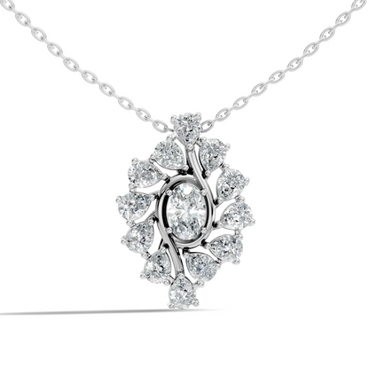 Oval Lab-Grown Diamond Floral Halo Pendant 14K White Gold Necklace With Pear Elegence