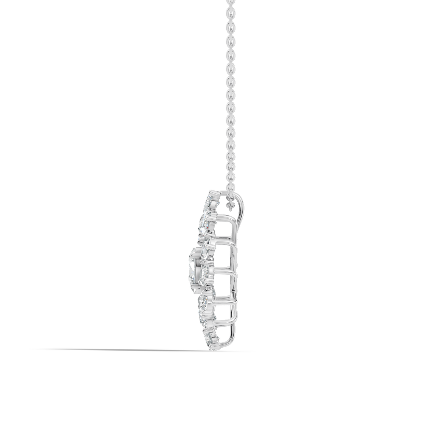 Oval Lab-Grown Diamond Floral Halo Pendant 14K White Gold Necklace With Pear Elegence