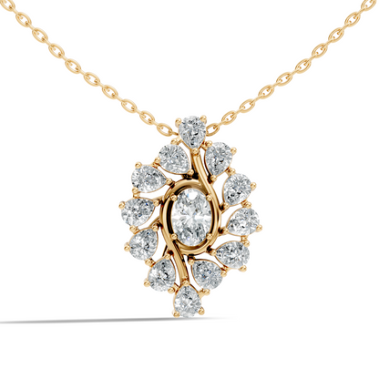 Oval Lab-Grown Diamond Floral Halo Pendant 14K White Gold Necklace With Pear Elegence