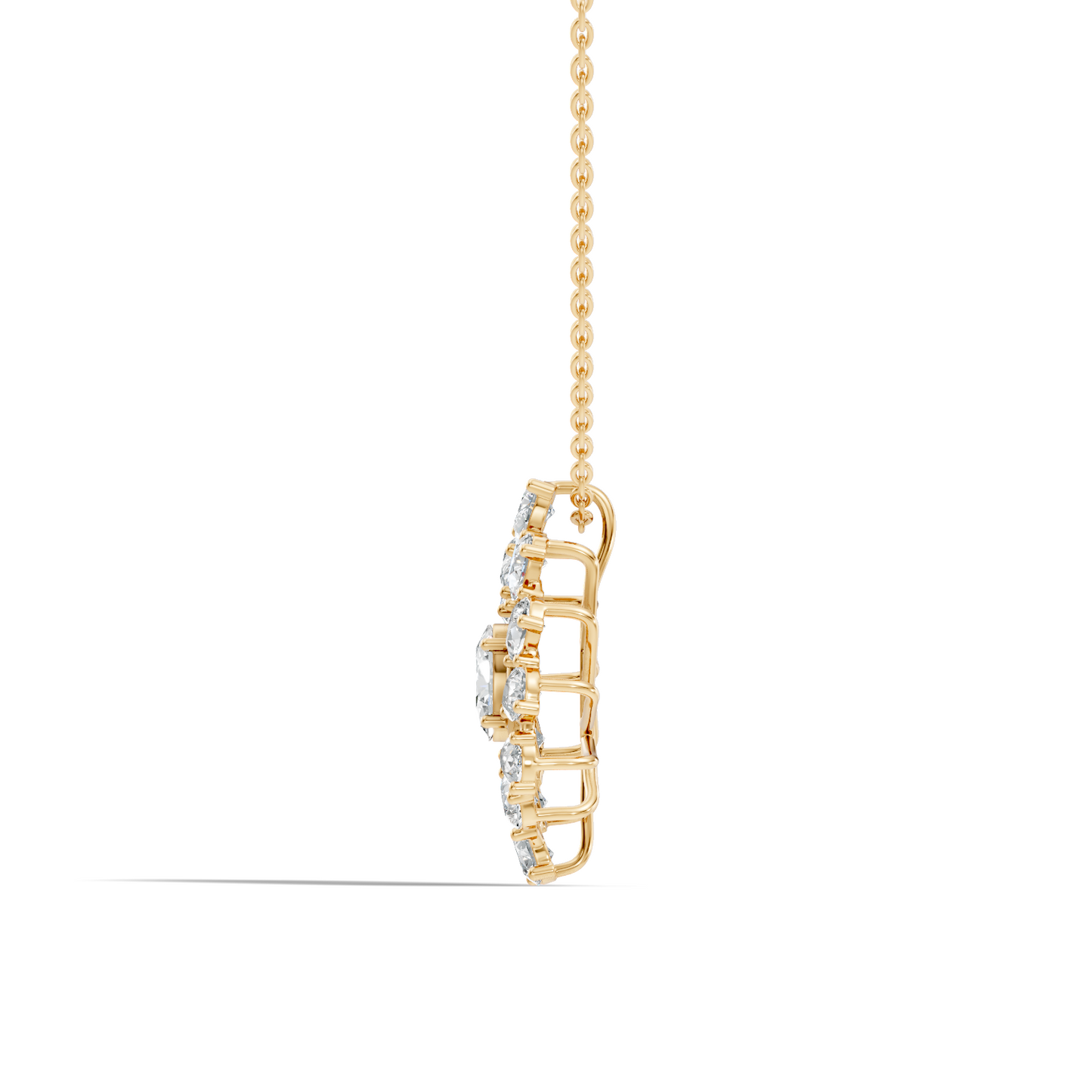 Oval Lab-Grown Diamond Floral Halo Pendant 14K White Gold Necklace With Pear Elegence