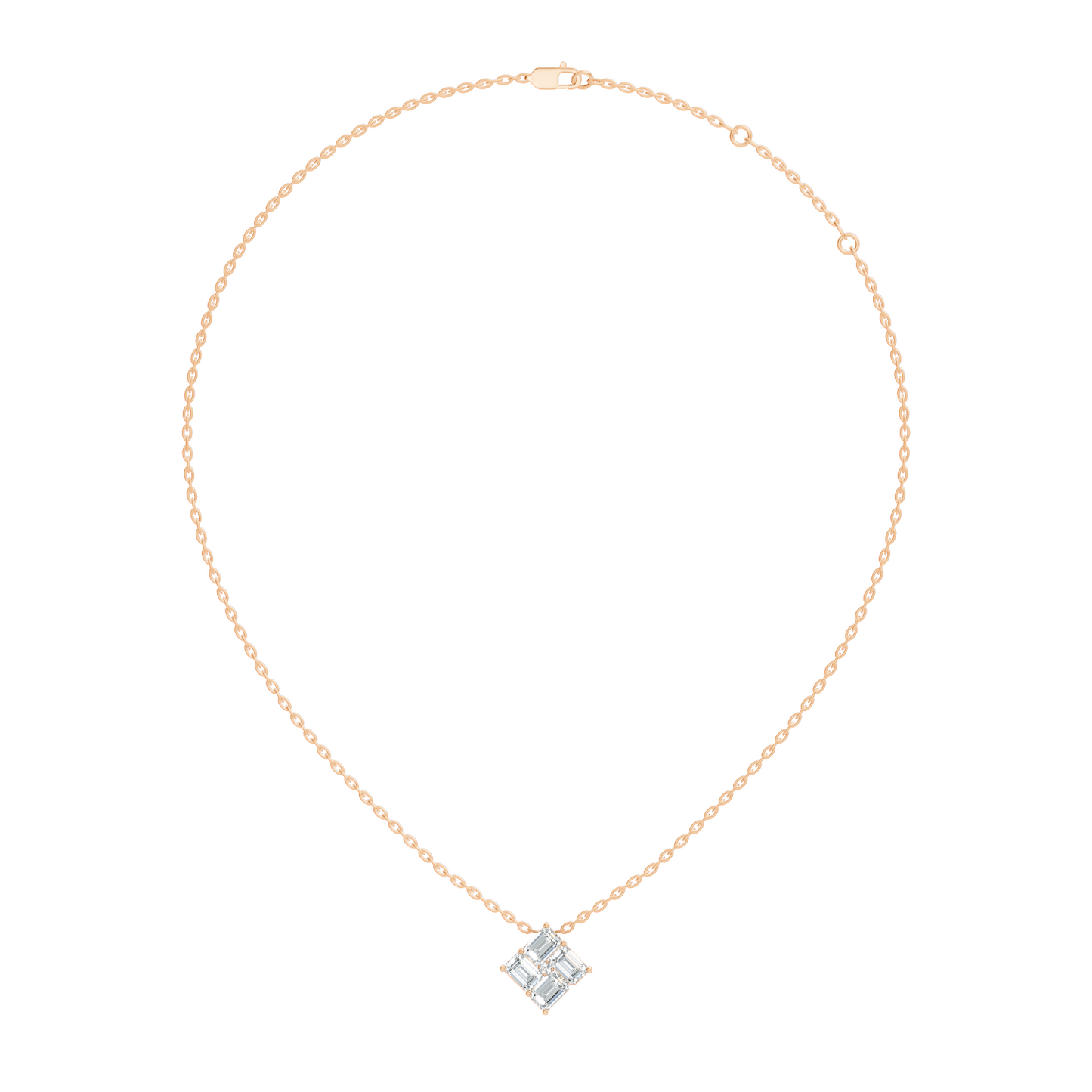Minimalist Baguette Lab-Grown Diamond Square Pendant In14K Rose Gold Classic Necklace