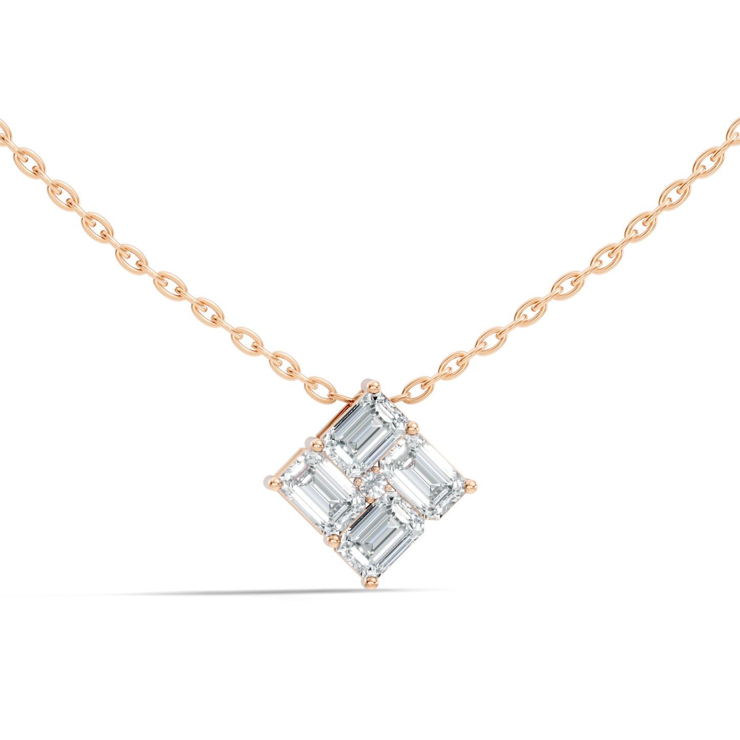 Minimalist Baguette Lab-Grown Diamond Square Pendant In14K Rose Gold Classic Necklace
