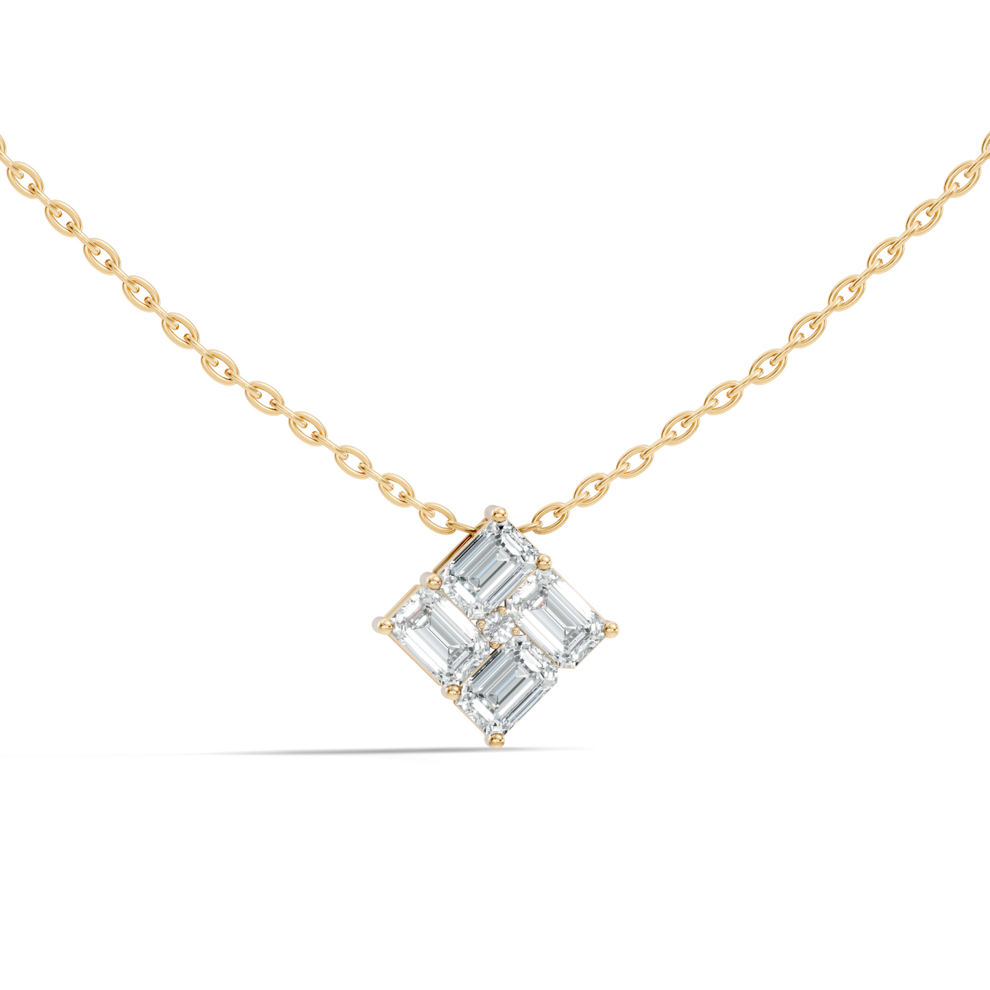Minimalist Baguette Lab-Grown Diamond Square Pendant In14K Rose Gold Classic Necklace