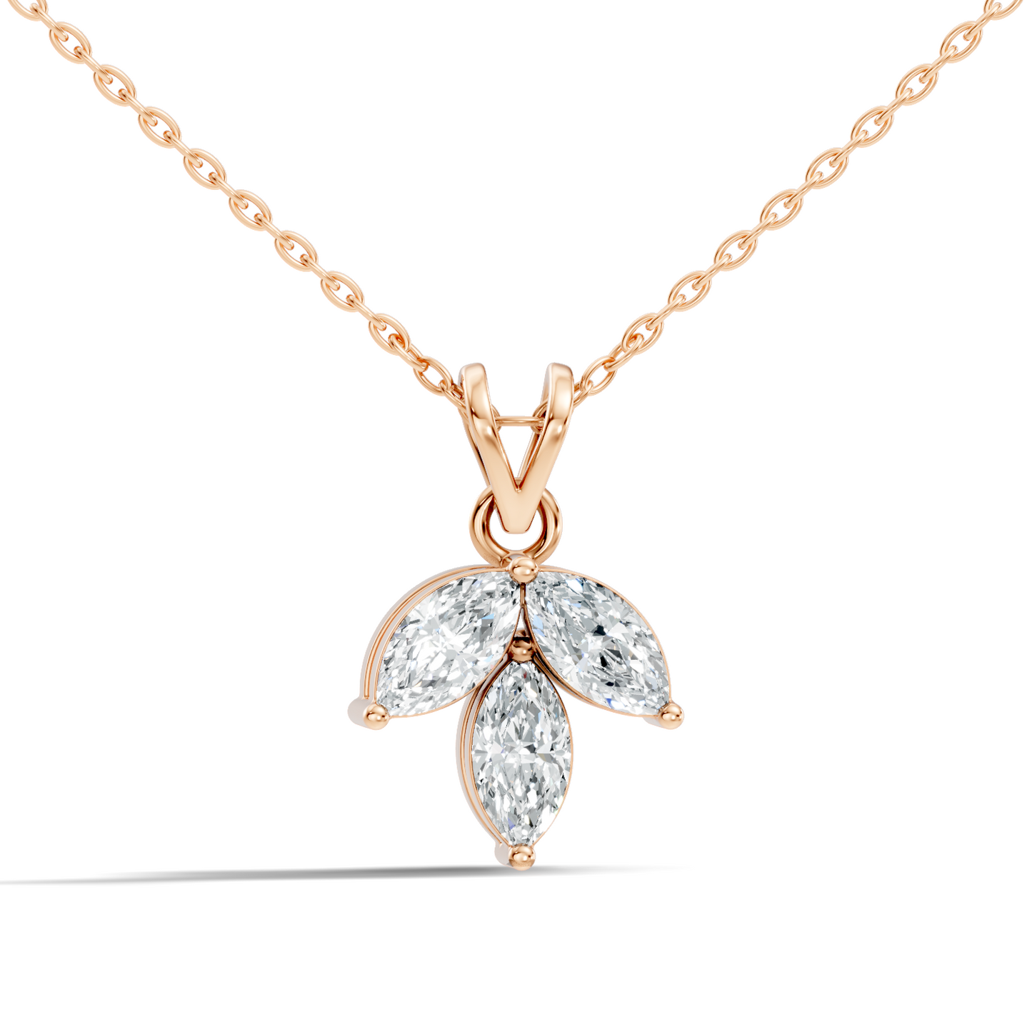 10k Solid Rose Gold Stunning Marquise Cut Lab Grown Diamond Pendant For Women