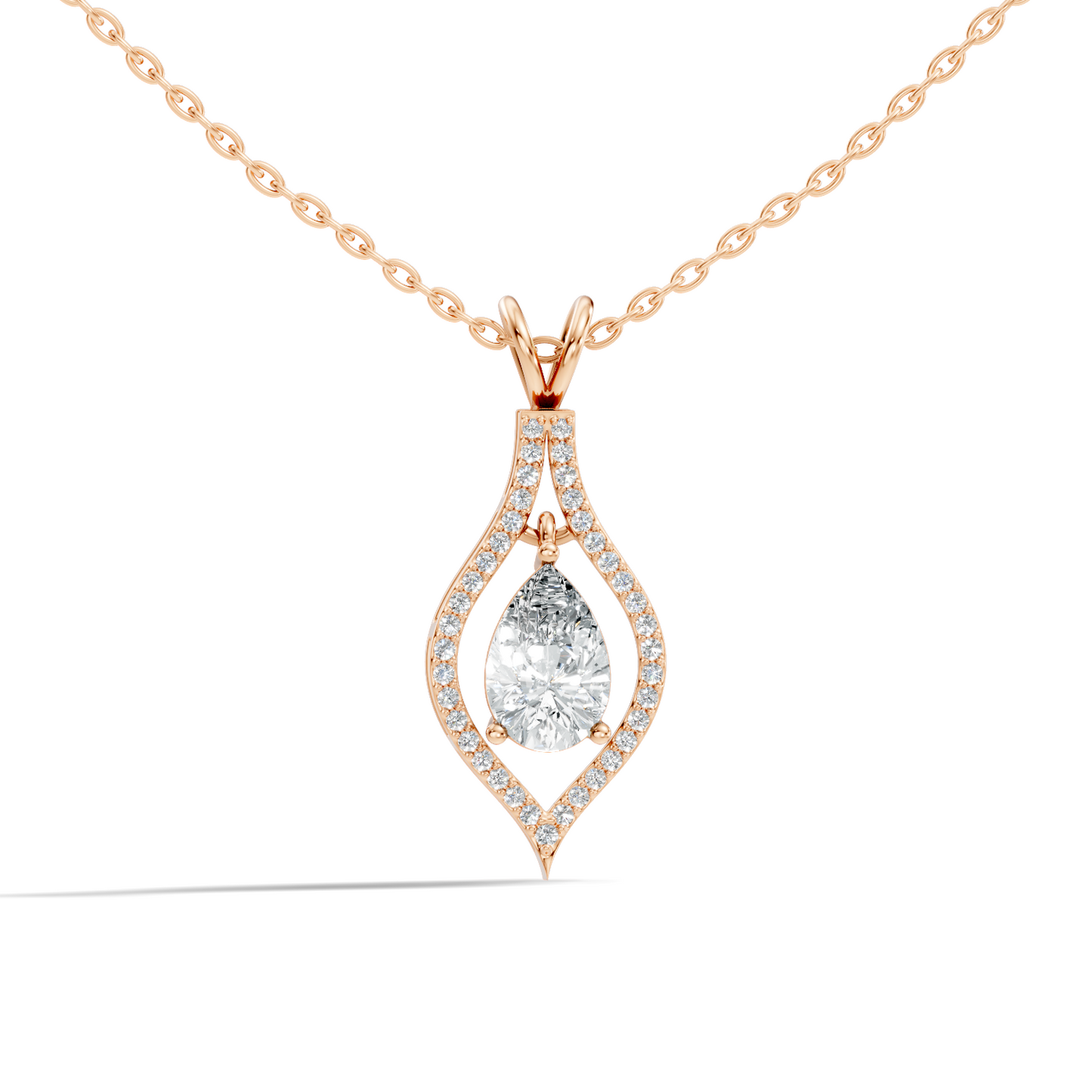Pear & Round Shape Lab Grown Diamond 10k Solid Rose Gold Elegance Sparkle Diamond Pendant For You