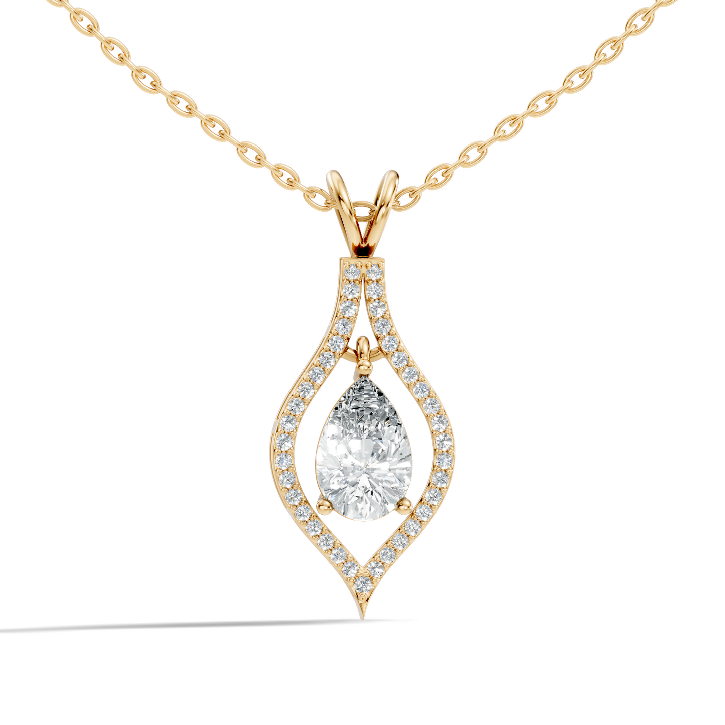 Pear & Round Shape Lab Grown Diamond 10k Solid Rose Gold Elegance Sparkle Diamond Pendant For You