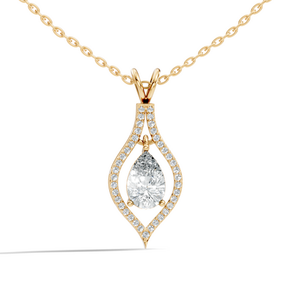 Pear & Round Shape Lab Grown Diamond 10k Solid Rose Gold Elegance Sparkle Diamond Pendant For You