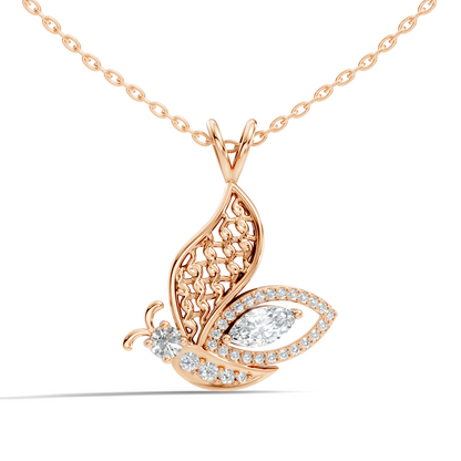 Butterfly Shape Marquise & Round Lab Grown 10k Solid Gold Elegance Minimalist Diamond Pendant For Women
