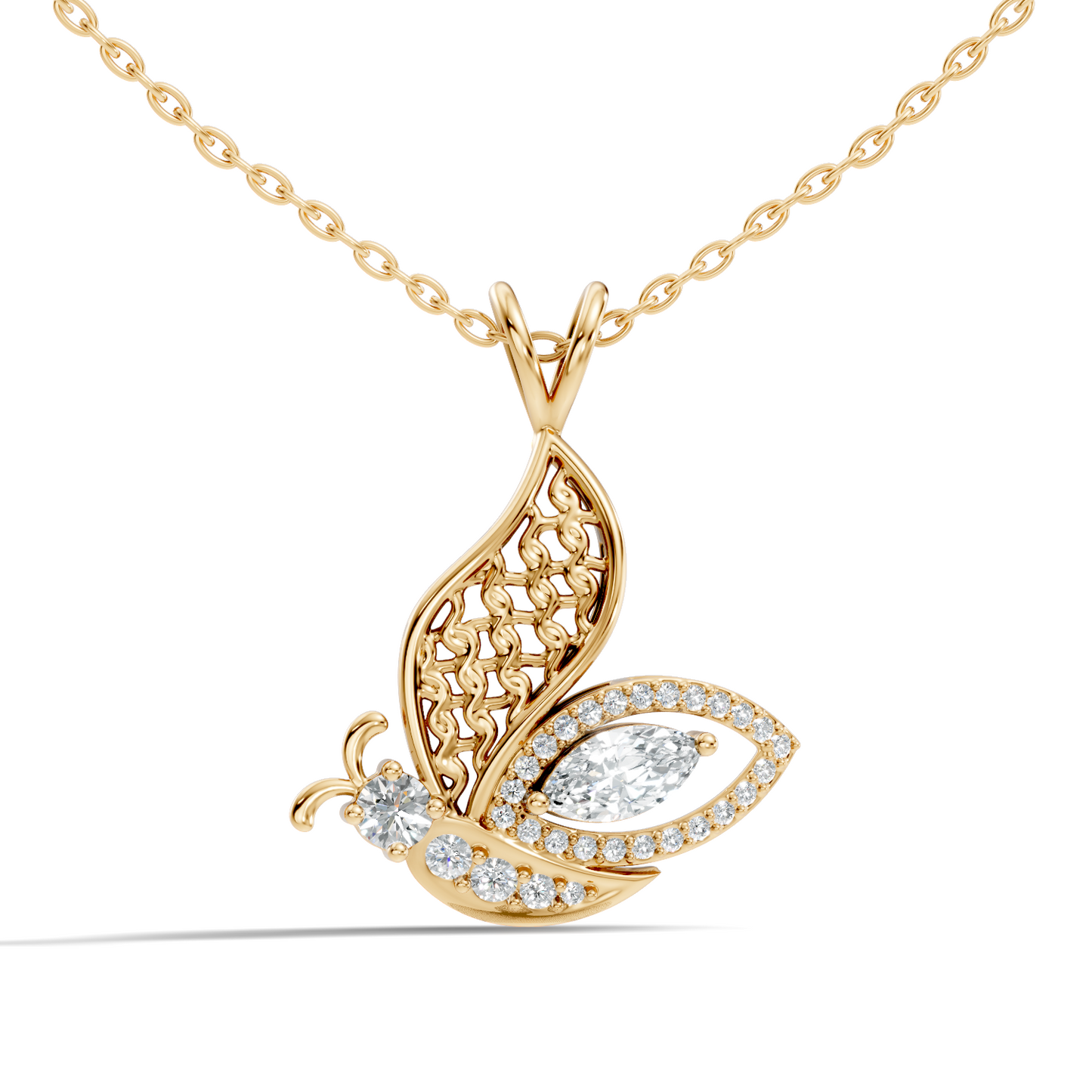 Butterfly Shape Marquise & Round Lab Grown 10k Solid Gold Elegance Minimalist Diamond Pendant For Women