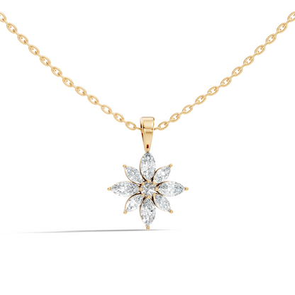 14k Solid Gold Round & Marquise shape Natural-Lab Grown Diamond Elegance New Style Diamond Pendant