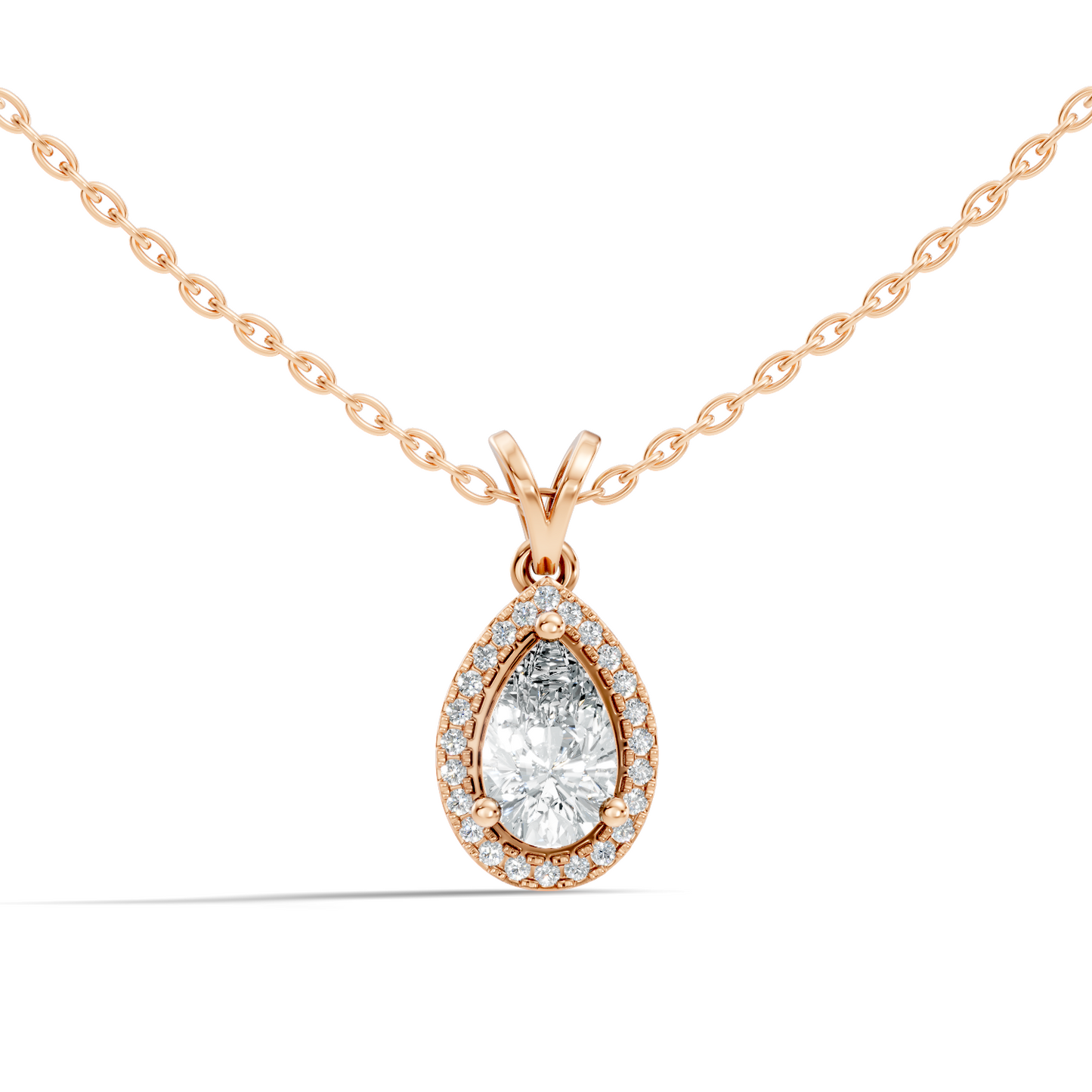 Round & Pear shape Lab Grown Diamond  10k Solid Rose Gold Sizzling Classic Diamond Pendant For Her