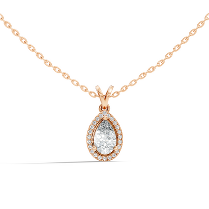 Round & Pear shape Lab Grown Diamond  10k Solid Rose Gold Sizzling Classic Diamond Pendant For Her