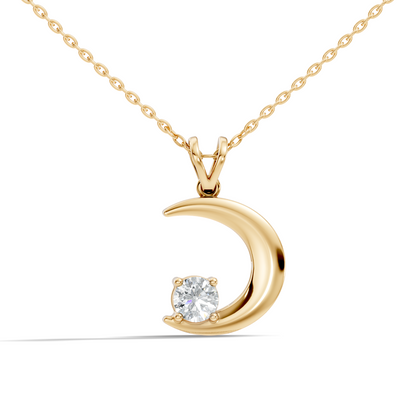 Stunning Handmade Labgrown Diamond Pendant Half Moon Inspired Jewelry In 14K Solid Gold