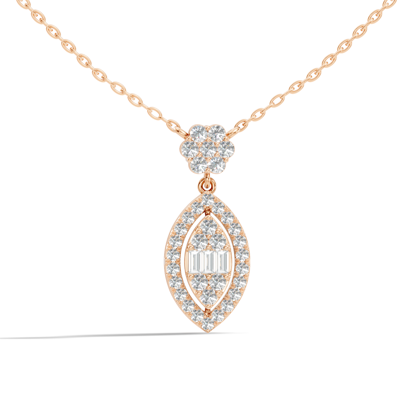 14K Solid Gold Pendant With 0.98 CT Lab-Grown baguette Or Round Diamond Minimalist Jewelry