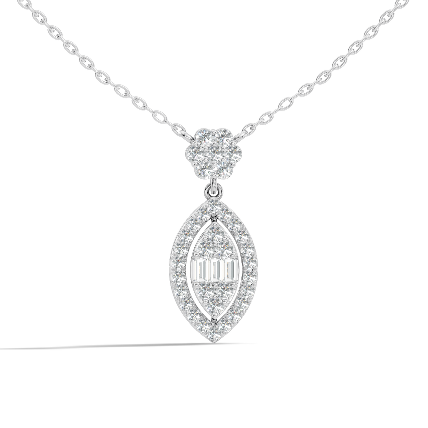 14K Solid Gold Pendant With 0.98 CT Lab-Grown baguette Or Round Diamond Minimalist Jewelry