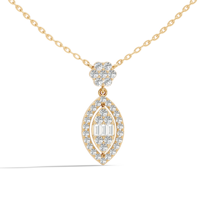14K Solid Gold Pendant With 0.98 CT Lab-Grown baguette Or Round Diamond Minimalist Jewelry