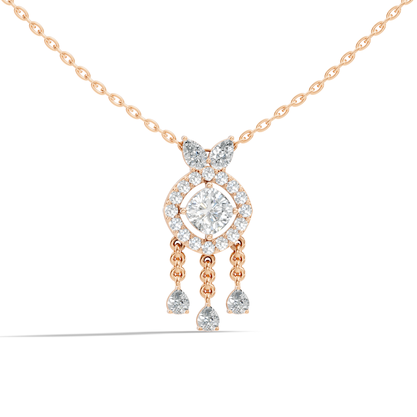 Labgrown Diamond Accent Halo Pendant Necklace With Round Cut in 14k Gold Teardrop Design