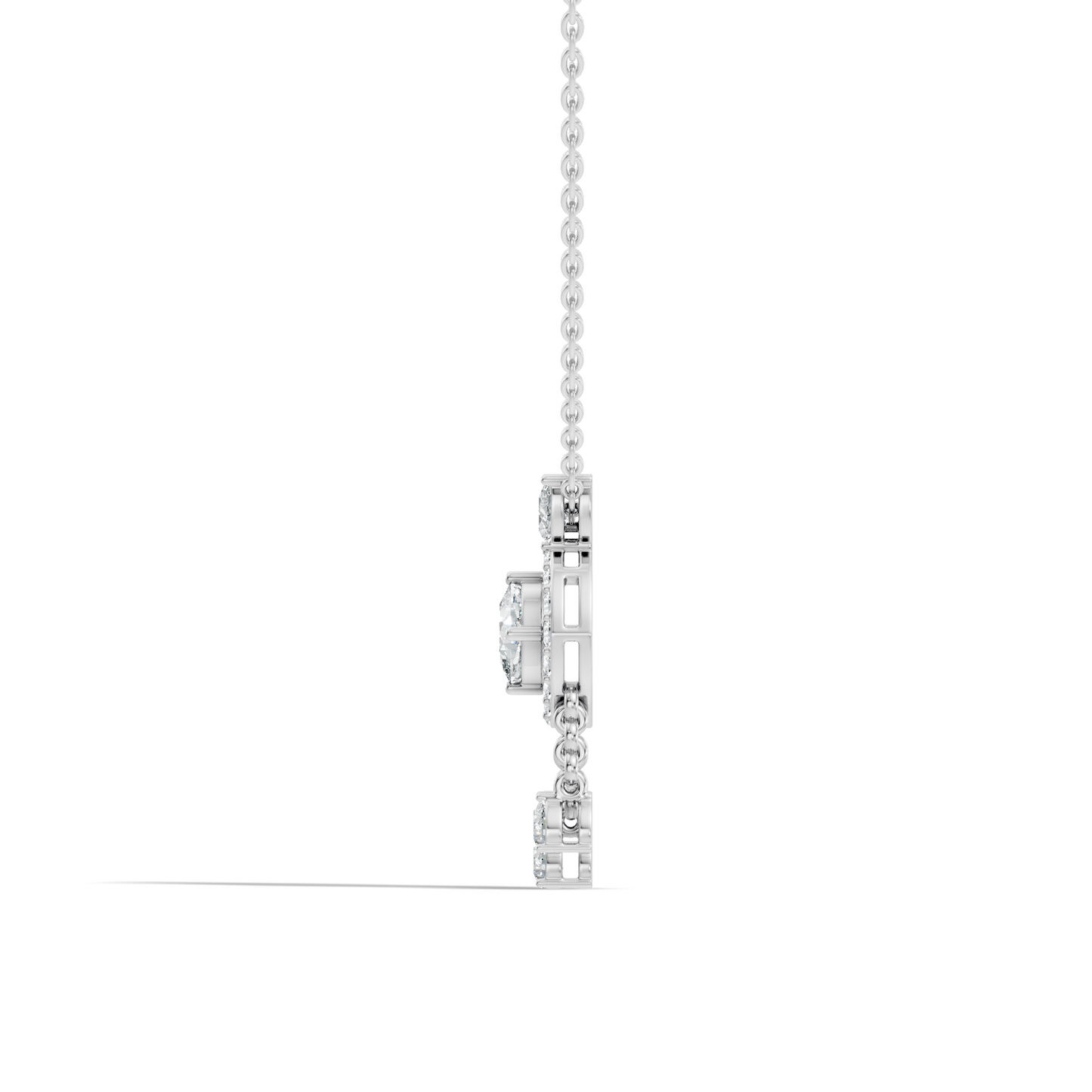 Labgrown Diamond Accent Halo Pendant Necklace With Round Cut in 14k Gold Teardrop Design