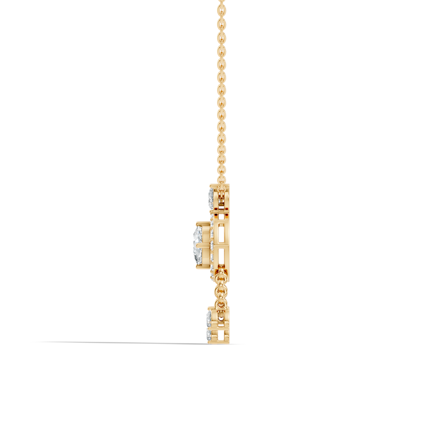 Labgrown Diamond Accent Halo Pendant Necklace With Round Cut in 14k Gold Teardrop Design