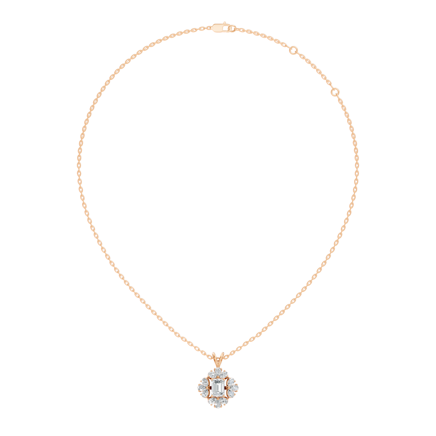 Vintage Labgrown Diamond Pendant with Emerald Cut Center & Pear Side Diamonds Gift For Her