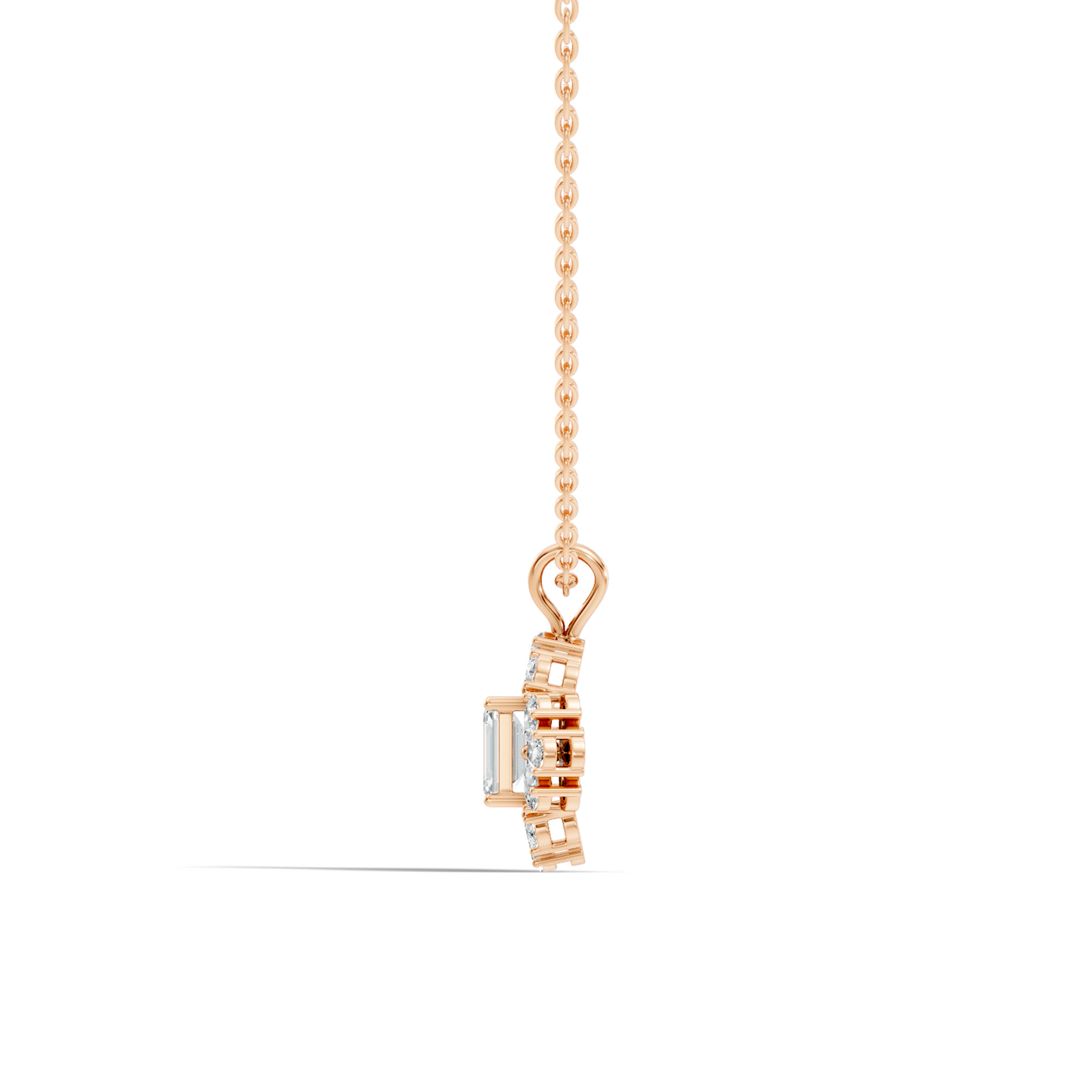 Vintage Labgrown Diamond Pendant with Emerald Cut Center & Pear Side Diamonds Gift For Her