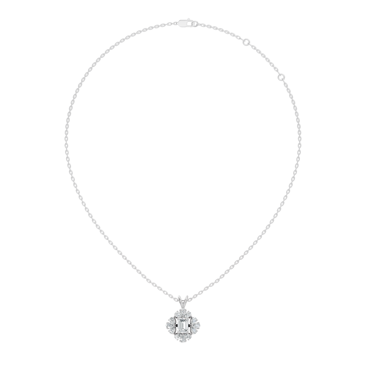 Vintage Labgrown Diamond Pendant with Emerald Cut Center & Pear Side Diamonds Gift For Her