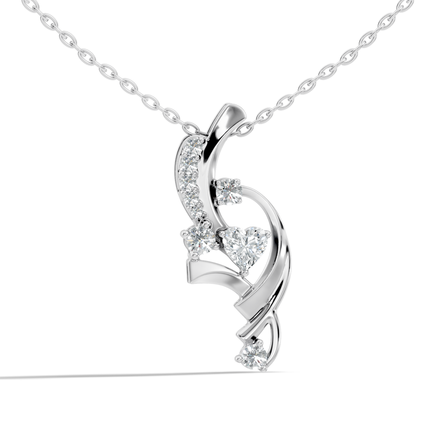 14K Solid Gold Heart Cut Diamond Pendant Round Handcrafted Necklace Gift For Her